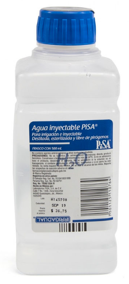 AGUA INYECTABLE 500 ML Frasco. PLASTIC PISA