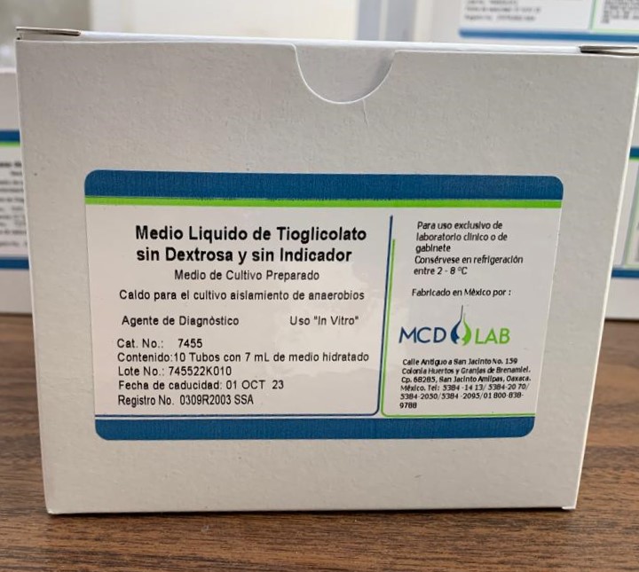 Medio Líquido de Tioglicolato s/Dextrosa y s/Indicador Caja/10 Tubos MCD LAB