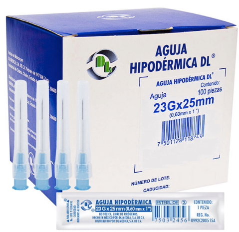 AGUJA HIPO. AZUL 23Gx22MM C/100 DENTILAB