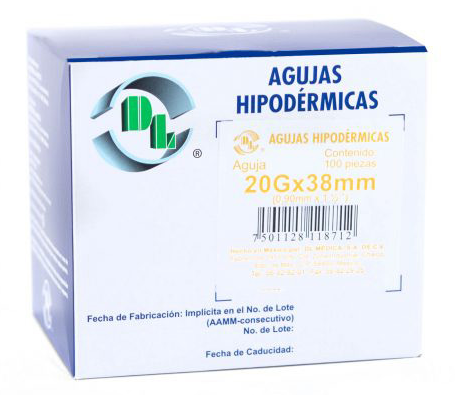 AGUJA HIPO.AMARILLA 20X38 C/100 DENTILAB