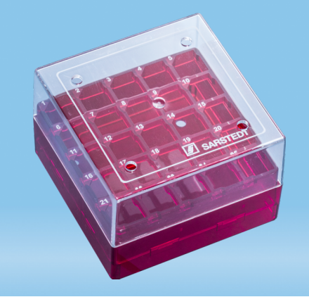 Gradilla Cryo Box 25 orificios, PC, RO, c/tapa-TTE, c/ventilación SARSTEDT