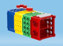 [93.879] Gradilla en 4 bloques multiposición, 100 orificios, PP, mix colores SARSTEDT